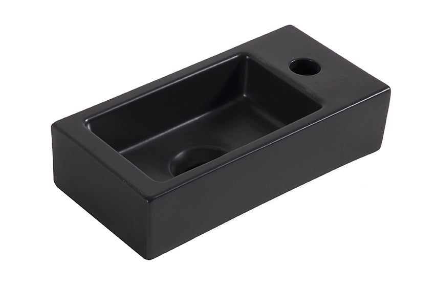 Fonteinset Rhea S mini met fontein rechts, kraan, sifon en afvoerplug mat zwart - WDtegels