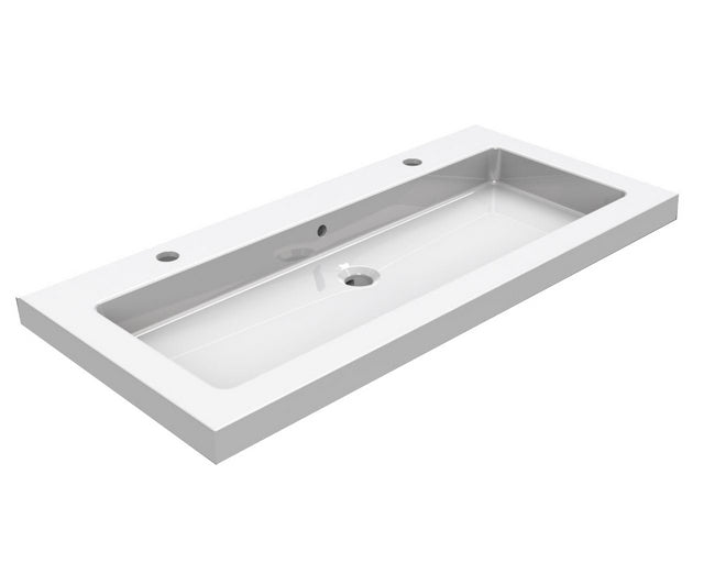 Kera wastafel enkel met 2 kraangaten 100x46x5 cm keramiek glans wit - WDtegels