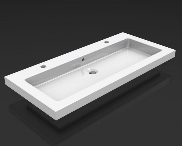 Kera wastafel enkel met 2 kraangaten 100x46x5 cm keramiek glans wit - WDtegels