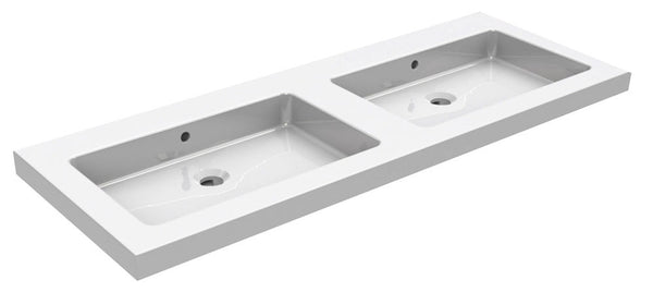Kera double washbasin without tap hole 120x46x5 cm ceramic gloss white