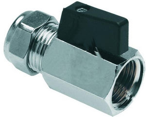 Mini válvula de esfera KIWA 1/2" hembra x 15mm compresión, cromada
