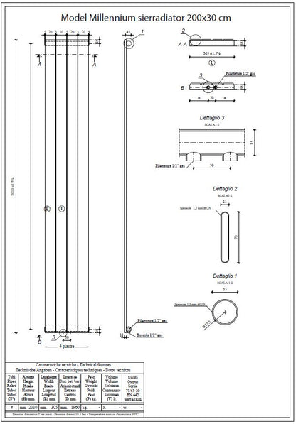 Wiesbaden Millennium sierradiator enkel 4 elementen 201x30 wit - WDtegels