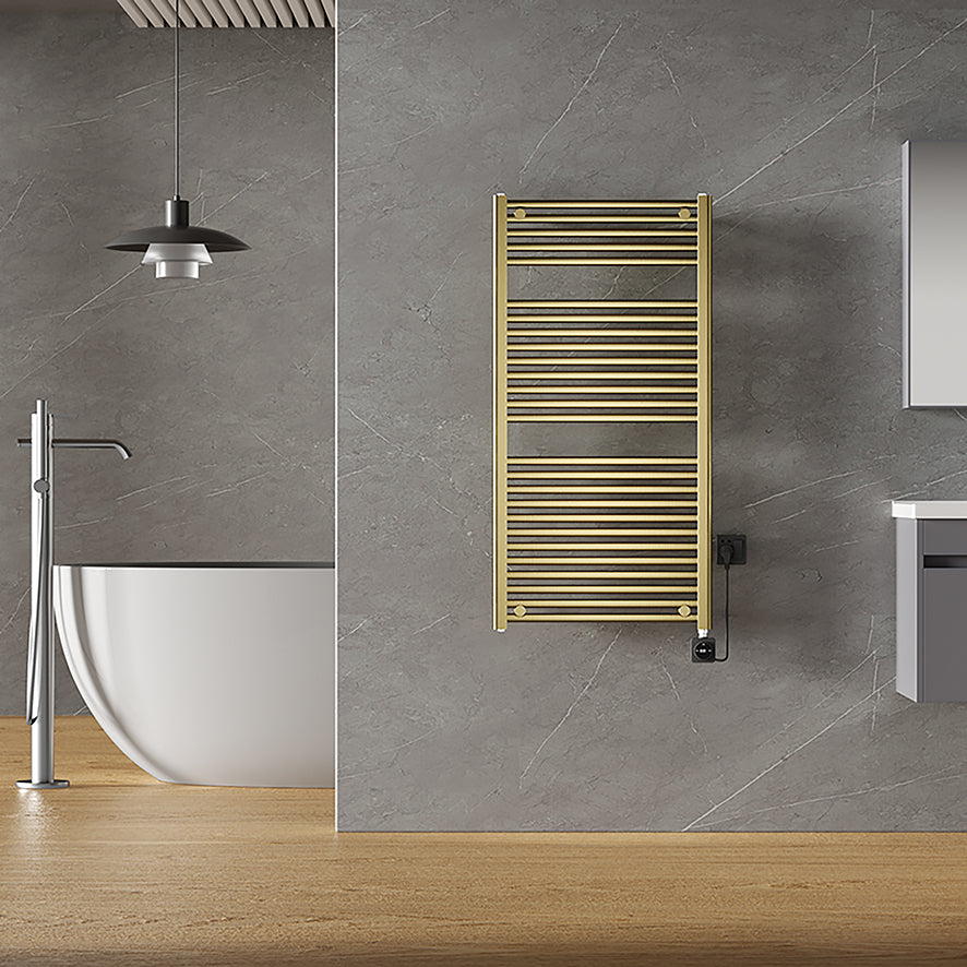 Elara elektrische radiator Smart WiFi 118,5x60cm geborsteld messing PVD - detailfoto