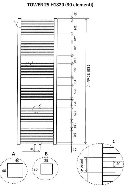 Wiesbaden Tower sierradiator 182x60 cm mat-zwart - WDtegels