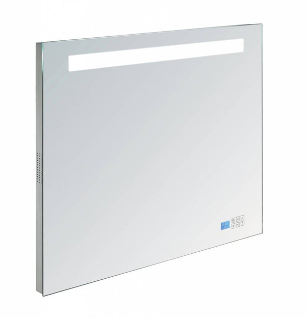 Espejo de aluminio de 120x70cm con iluminación LED, radio y Bluetooth con desempañador