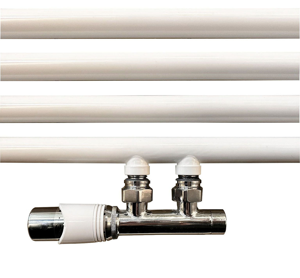 Onderblok set haaks links compleet 16 x 2,0 en 15mm knel chroom/wit