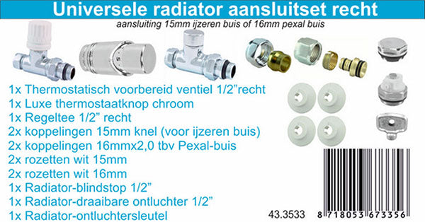 Luxe therm. rad. aansluitset recht chroom - WDtegels