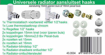 Luxe therm. rad. aansluitset haaks chroom - WDtegels