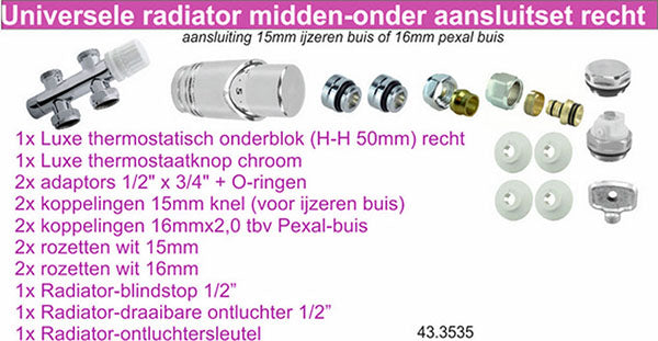 set onderblok compl. recht 16x2,0 +15 knel chroom - WDtegels