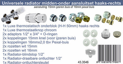 set onderblok compl. haaks (rechts) 16x2,0 +15 knel chroom - WDtegels