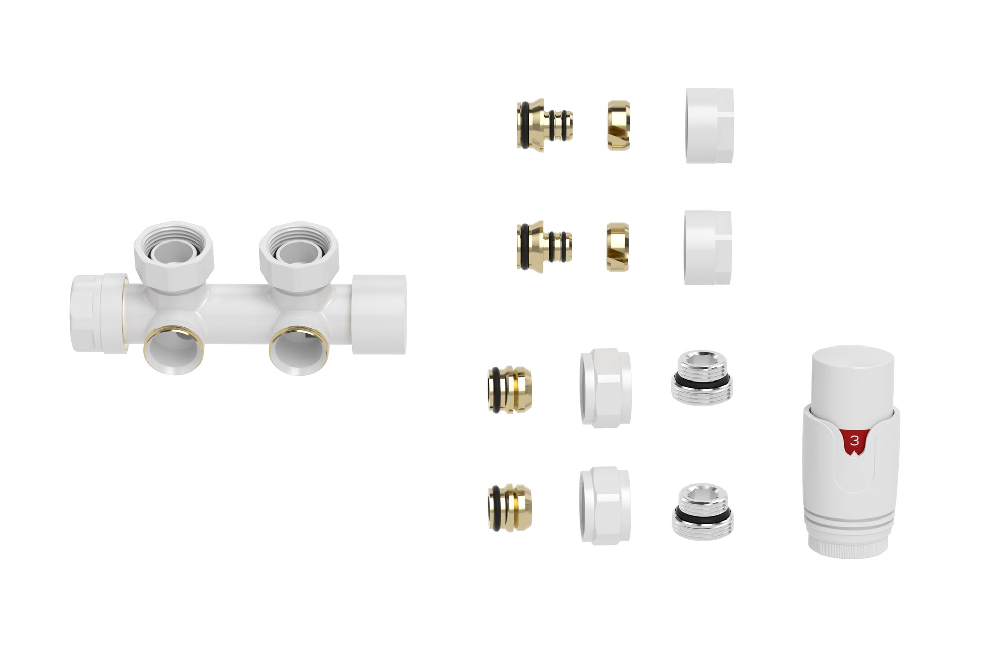 Set thermostatisch onderblok haaks links/rechts glans wit - WDtegels