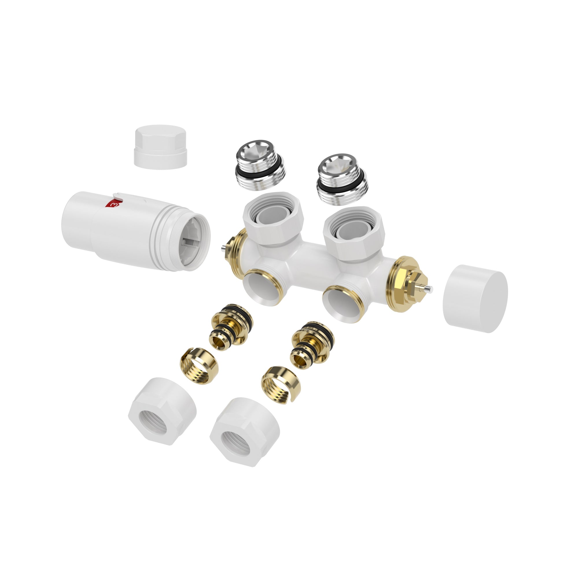 Set thermostatisch onderblok haaks links/rechts glans wit - WDtegels