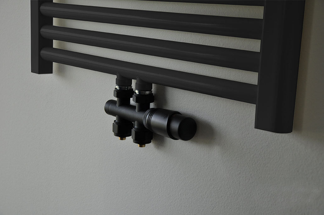 Wiesbaden set thermostatisch onderblok recht mat zwart - WDtegels