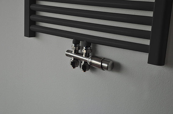 set thermostatic base block straight brushed steel