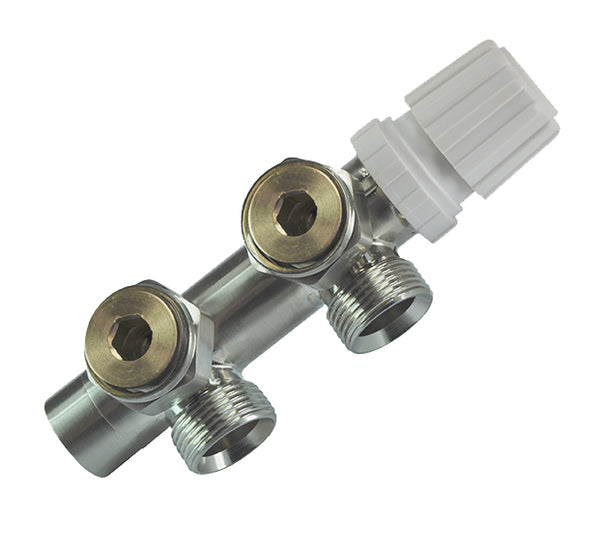thermostatic 3/4 bottom block, right-angled, brushed steel