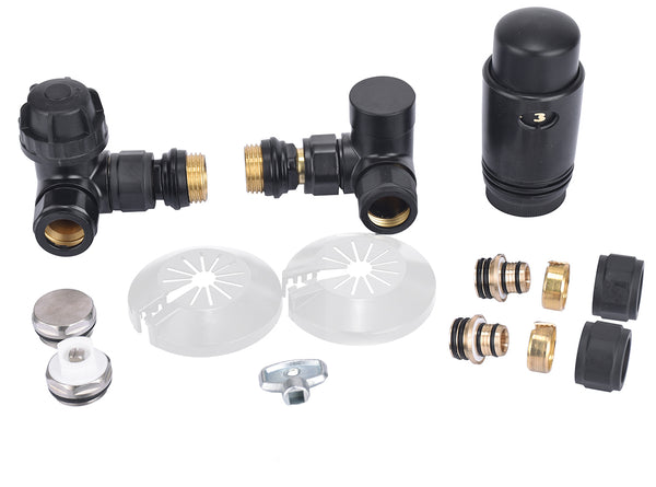 Luxury thermal wheel connection set, angled, wrong, right, matte black