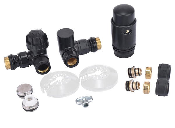 Luxury thermal wheel connection set, angled, wrong, left, matt black