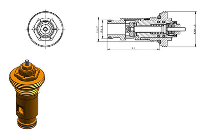 Lijntekening Thermostatisch inzetstuk M30 x 1/2 tbv H-blok
