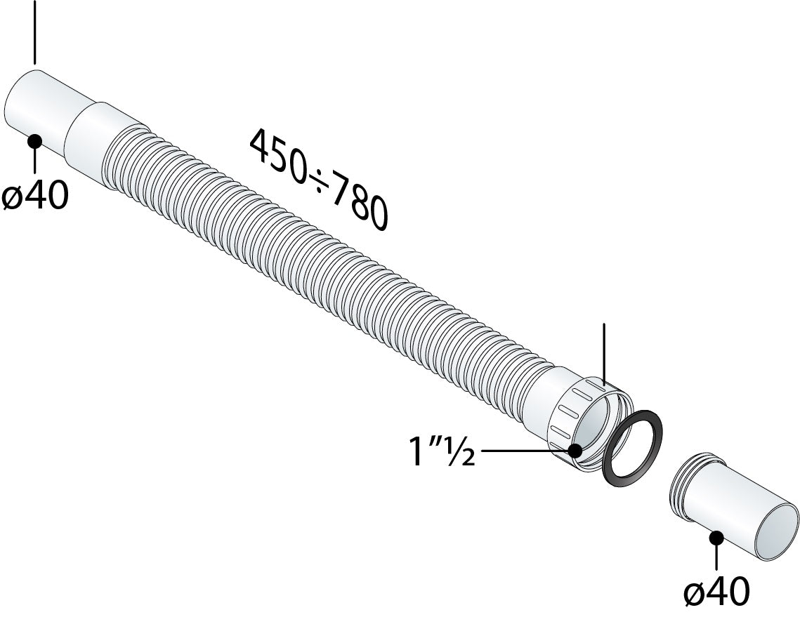Lijntekening Flexibele buis Moduloflex 6/4 inchx40mm lengte 45-78cm