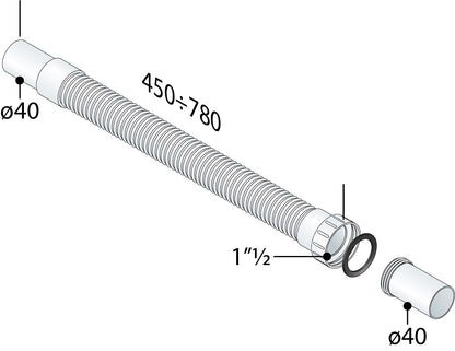 Lijntekening Flexibele buis Moduloflex 6/4 inchx40mm lengte 45-78cm