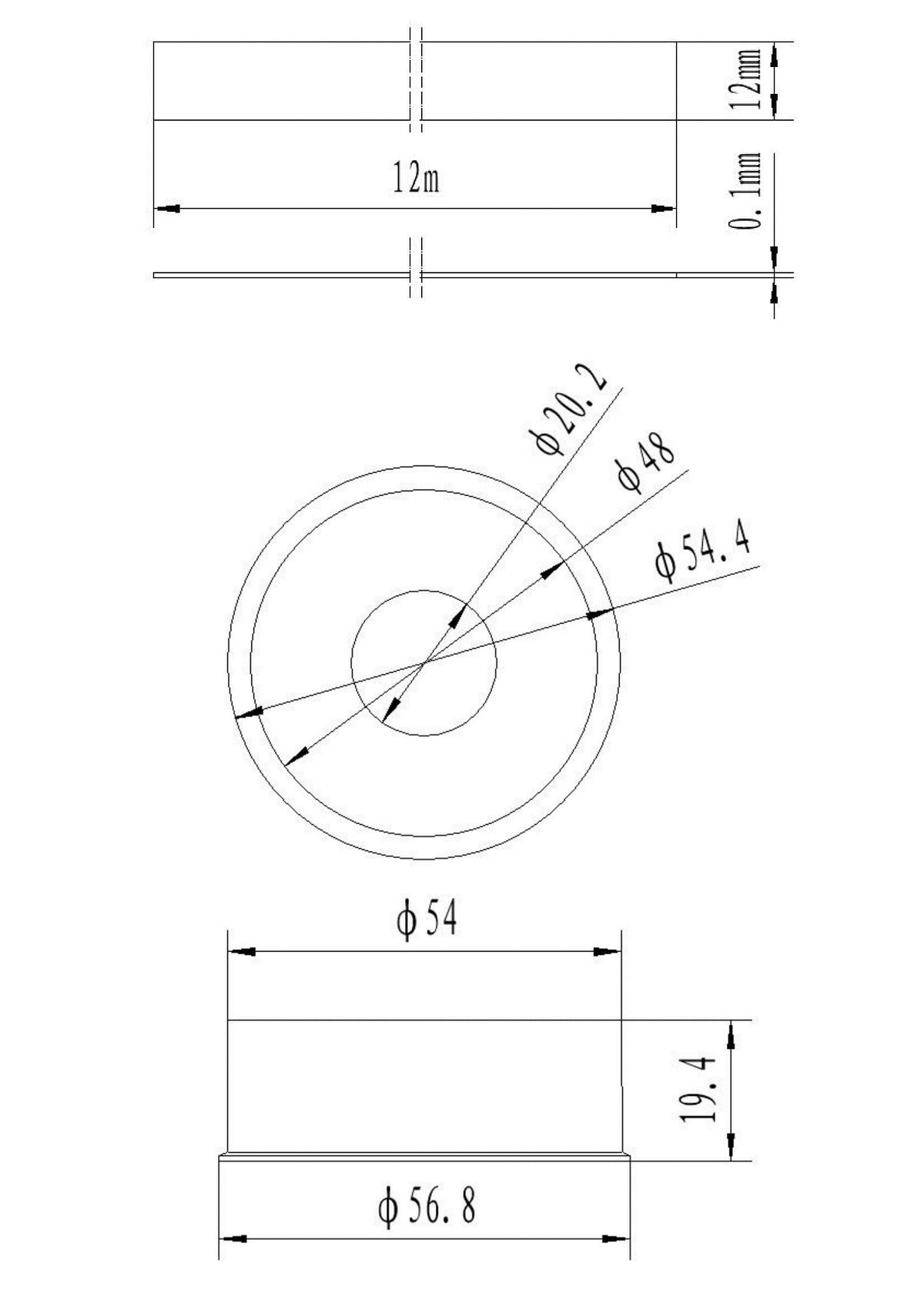 Lijntekening Teflontape Gastec 12 x 0,1mm 12 meter