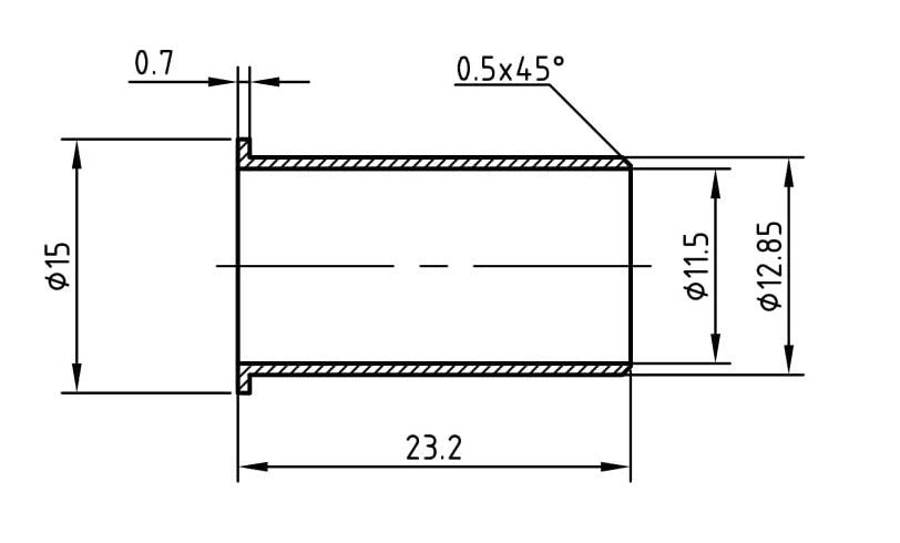 Lijntekening 1283 steunhuls 15mm x 1,0