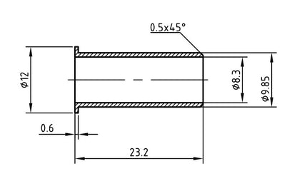 Lijntekening 1283 steunhuls 12mm x 1,0