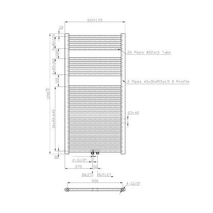 Radiator Lydia 120x60 cm wit - WDtegels
