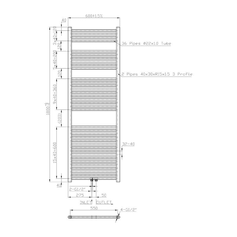 Radiator Lydia 180x60 cm grafiet - WDtegels