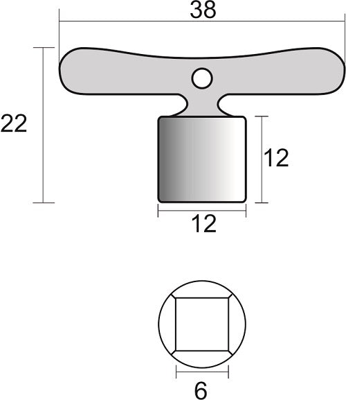 Lijntekening Losse sleutels voor 1/2 inch tapkranen zink