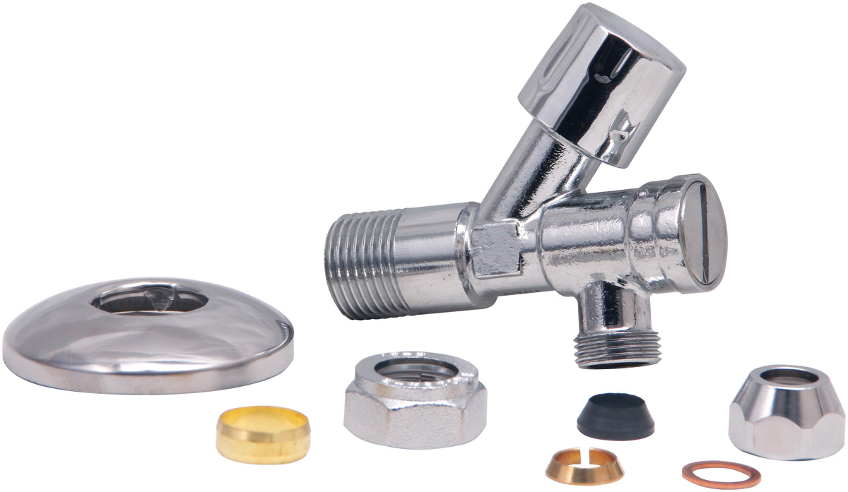 Hoekstopkraan met filter 1/2 inch of 15mm x 3/8 inch of knel 10mm chroom - afbeelding 2