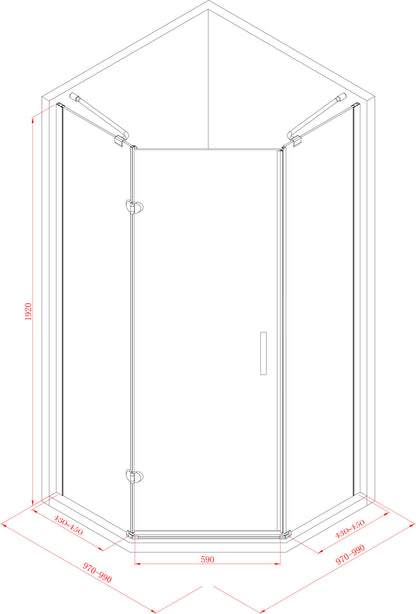 Vijfhoek cabine met 1 deur 100