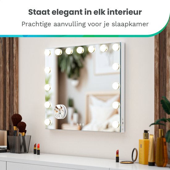 Hollywood Spiegel - Bluetooth Speakers - 58x48cm - Wit