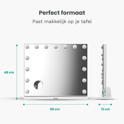 Hollywood Spiegel - Bluetooth Speakers - 58x48cm - Wit