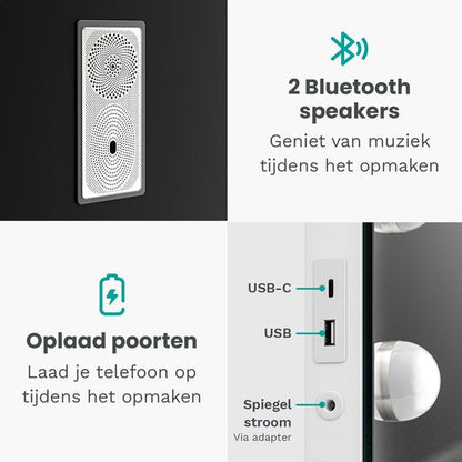 Hollywood Spiegel - Bluetooth Speakers - 58x48cm - Wit