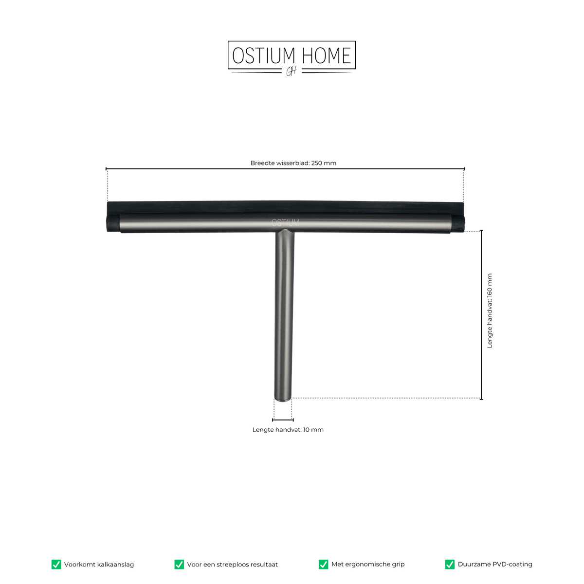 Maattekening van douchewisser Lumino in gun metal