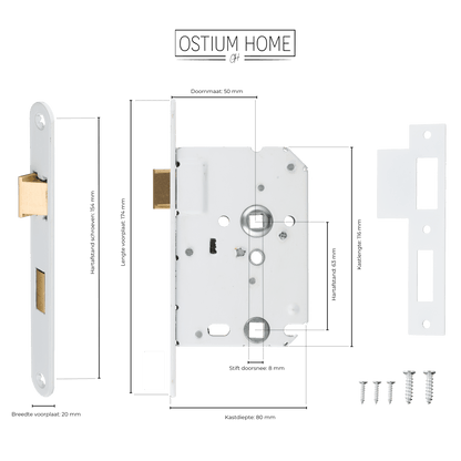 Maattekening van wC-insteekslot wit WC 63 mm