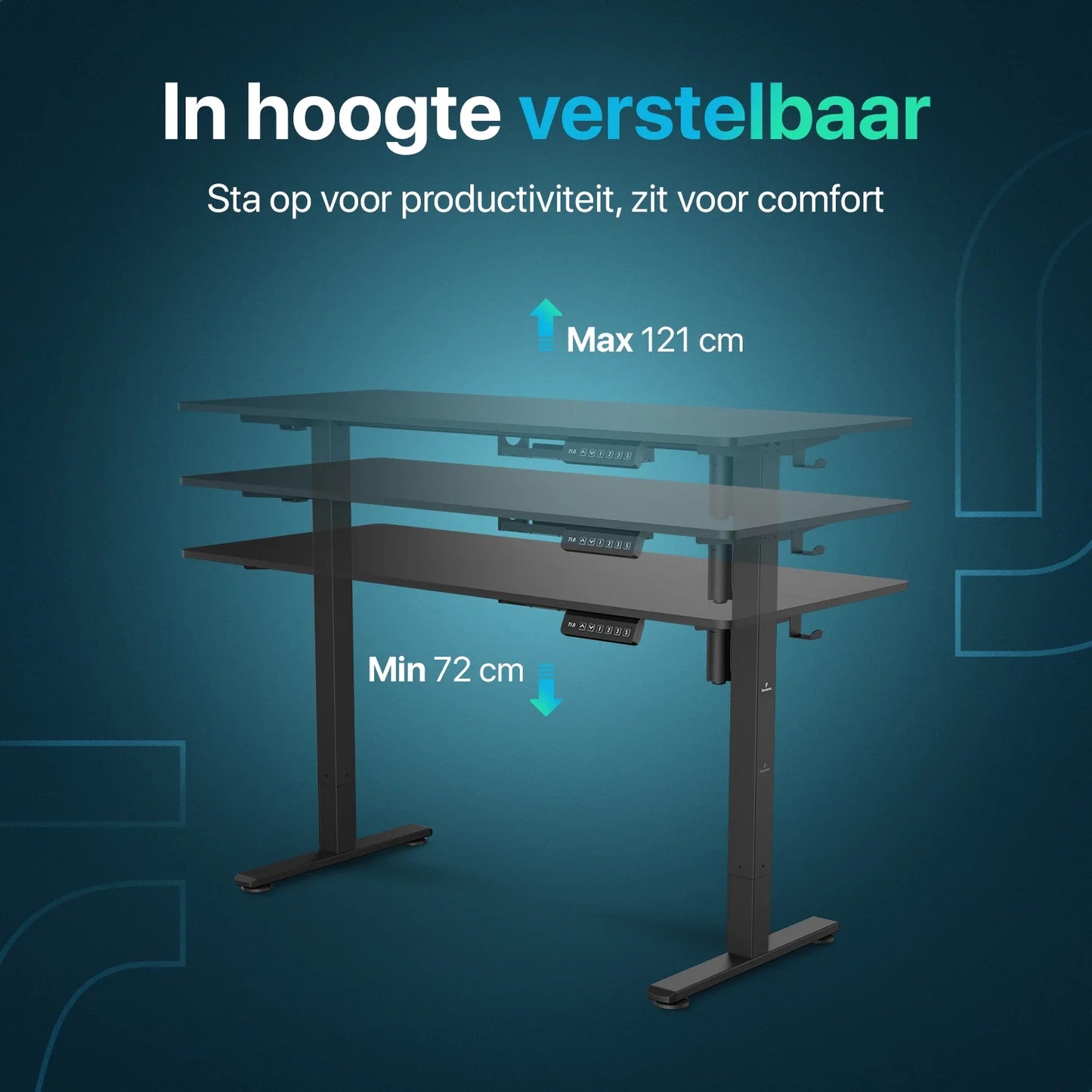 Flowsense Zit Sta Bureau - Verstelbaar Elektrisch Bureau - 140 x 60 cm - WDtegels