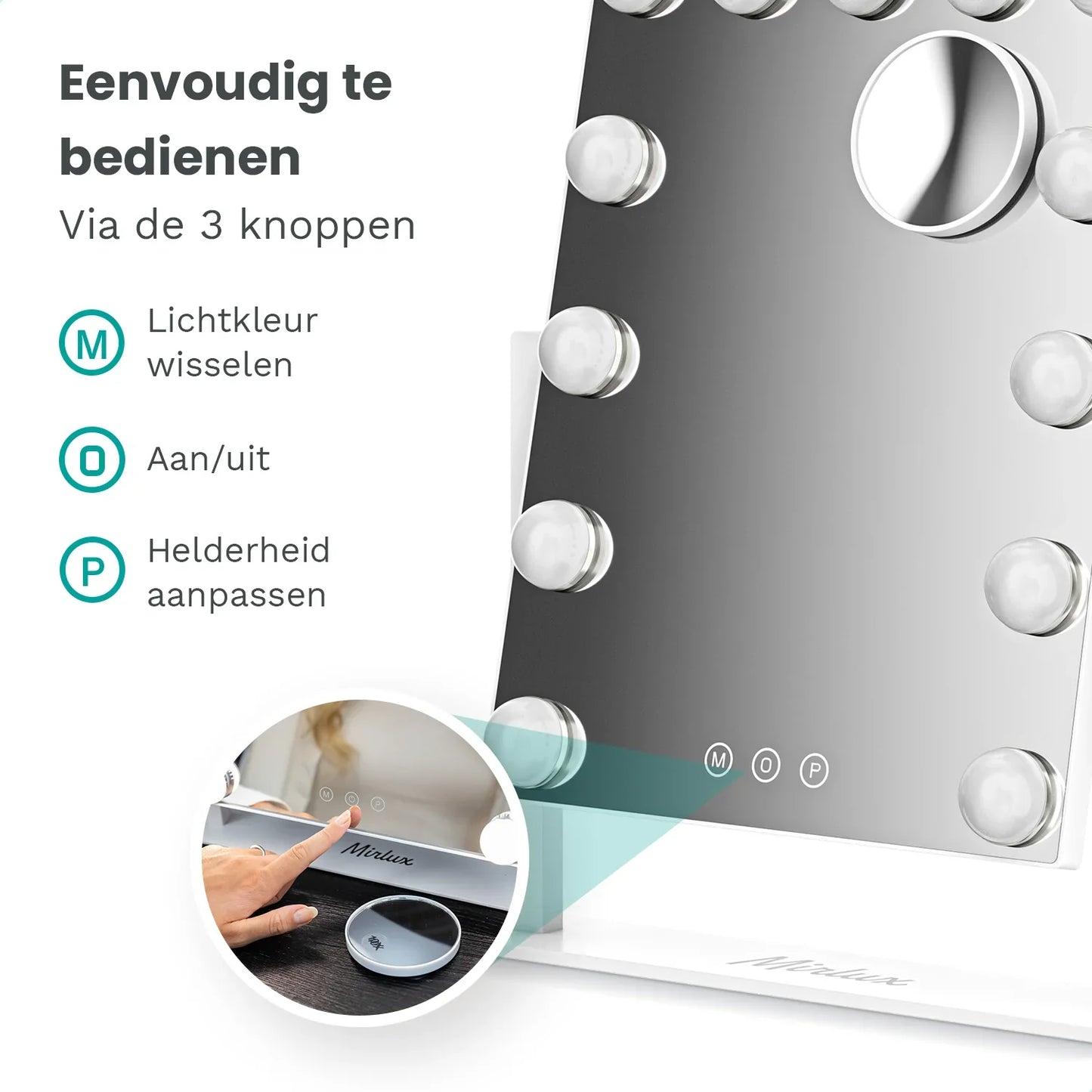 Hollywood Spiegel - 44x30cm - Wit - WDtegels