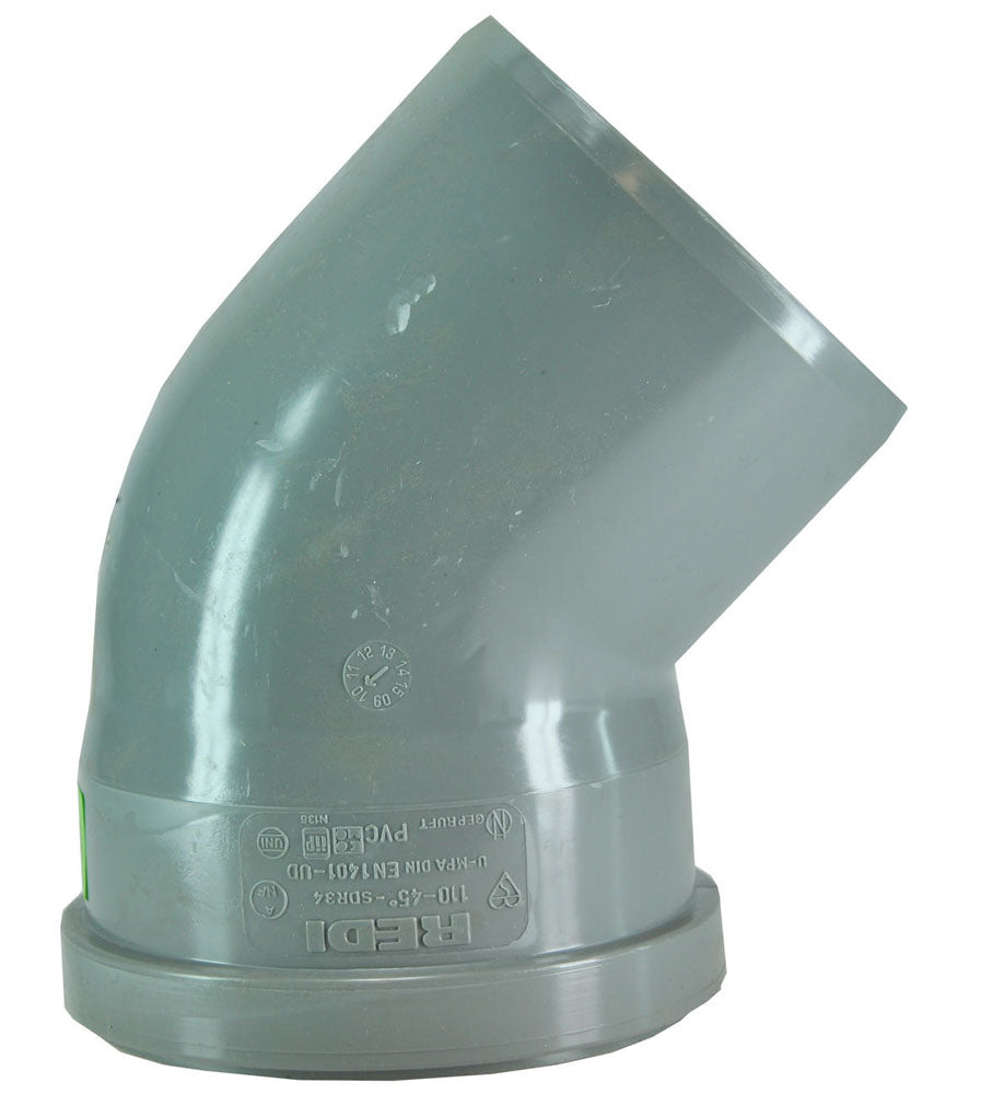 Afvoerbocht manchet 110mm x spie 110mm 45 graden PVC