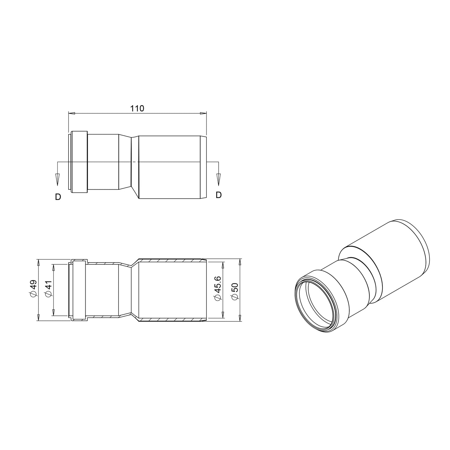 Manguito reductor para desagüe de ducha 40 x 50 mm PVC
