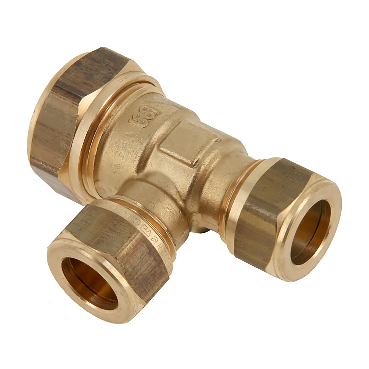 T-koppeling messing KIWA Gastec 15mm x 12mm x 12mm knel