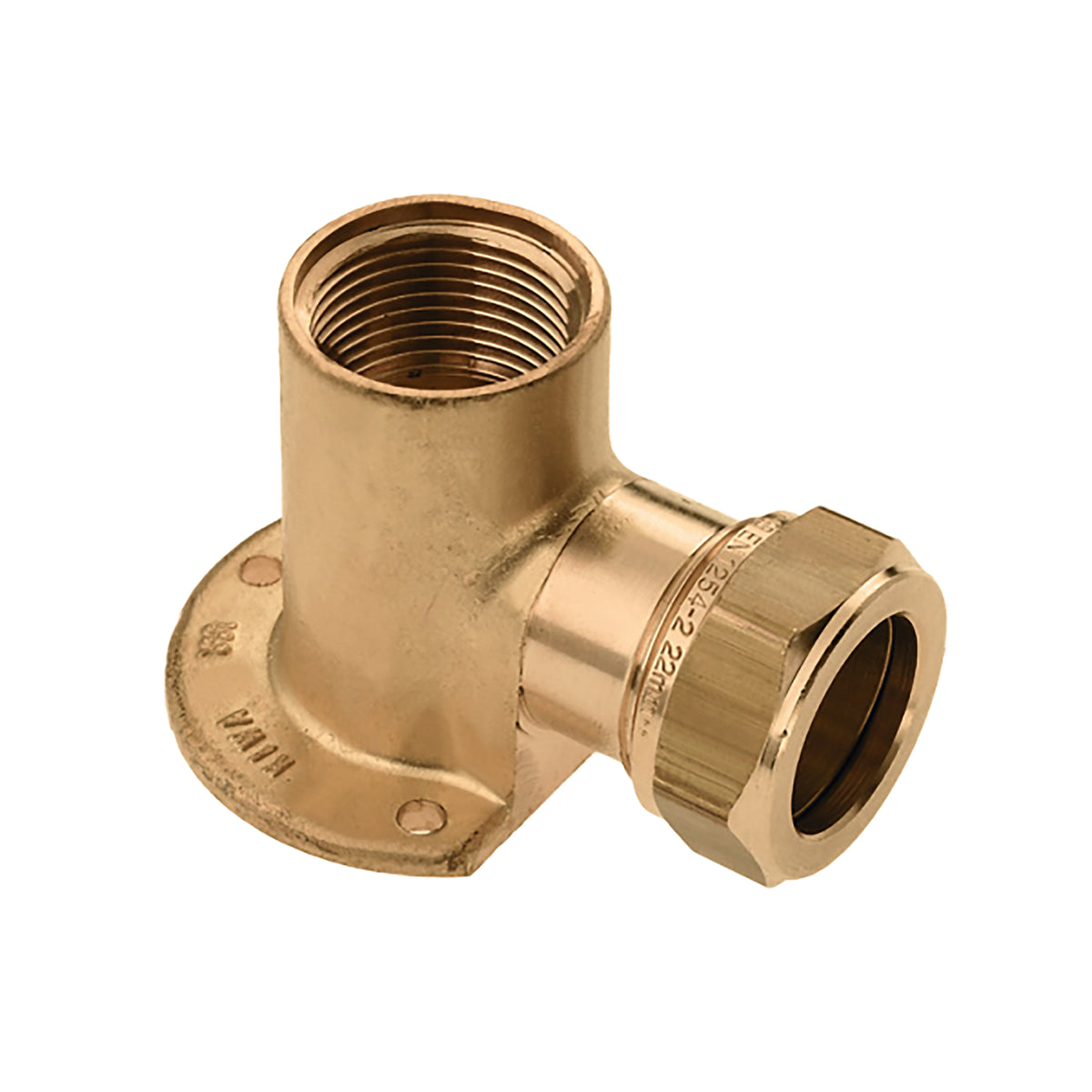 Muurplaat messing KIWA Gastec 1/2 inch bi x 12mm knel