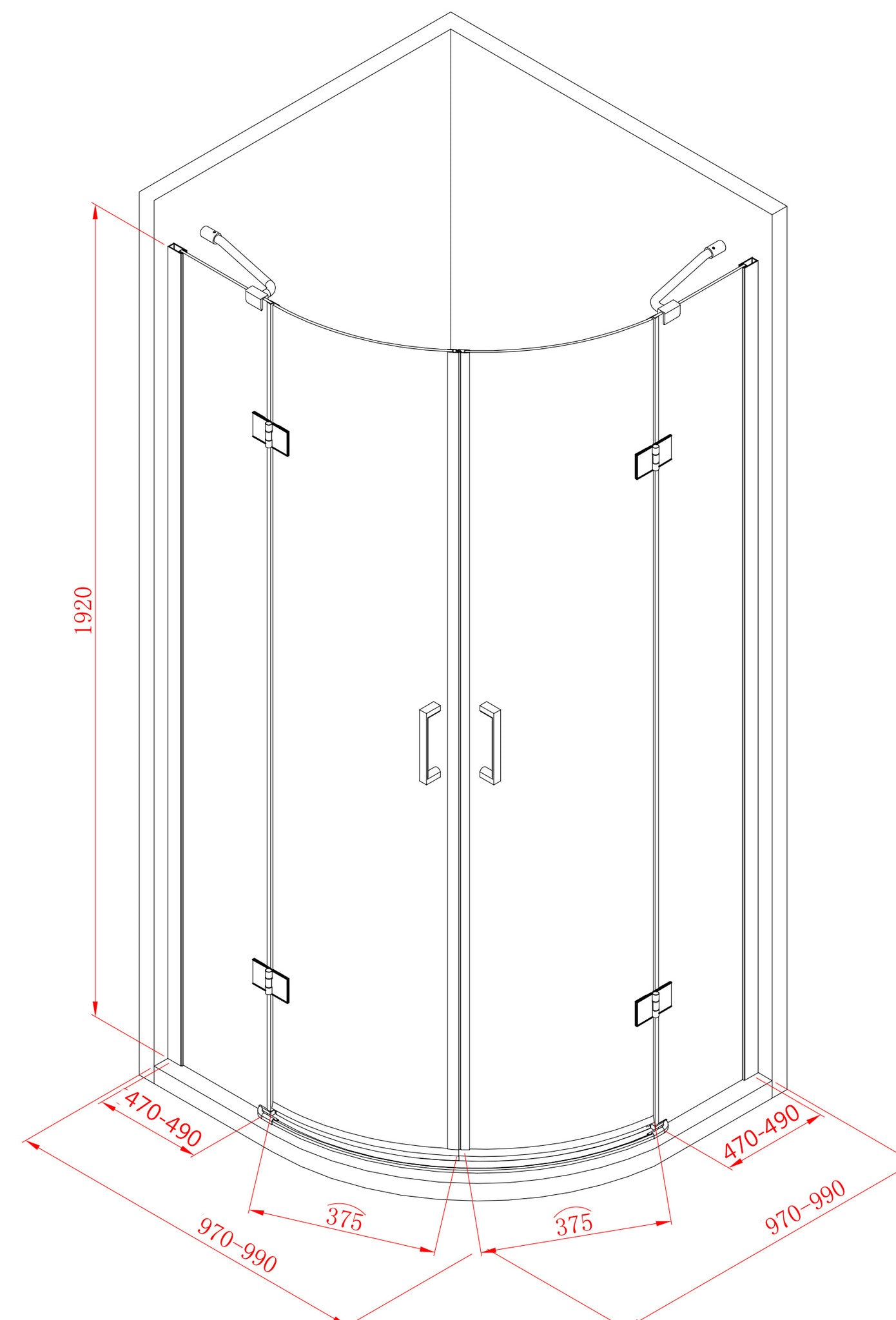 Kwartronde cabine met 2 deur 100