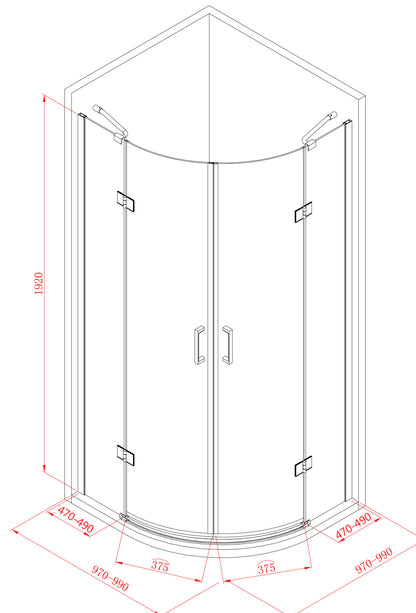 Kwartronde cabine met 2 deur 100