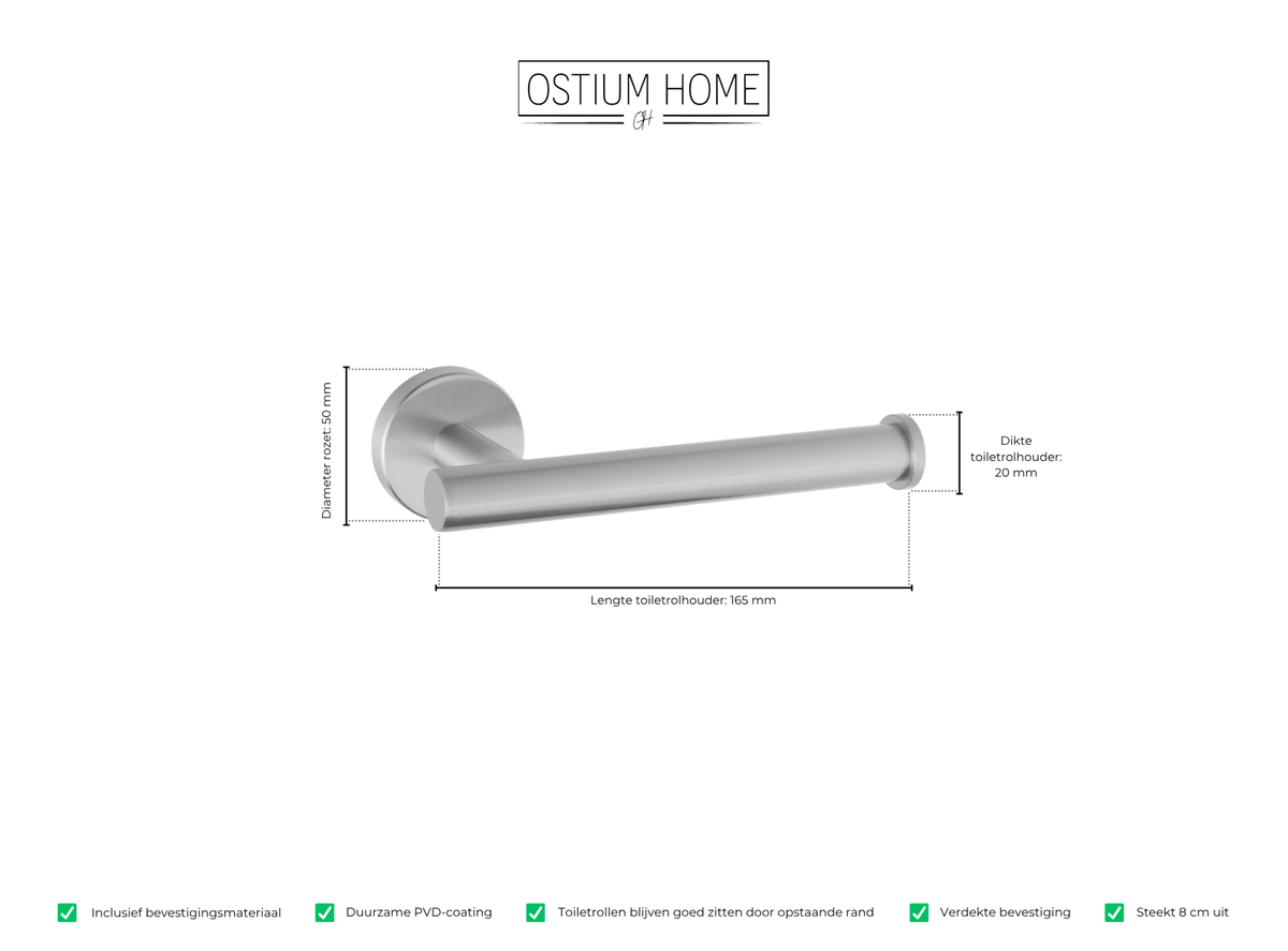 Maattekening van toiletrolhouder Ruolo in RVS