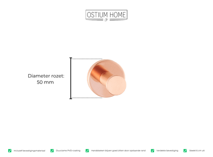 Maattekening van handdoekhaak Gancio in rosé koper