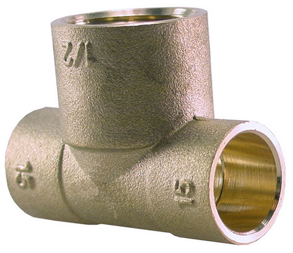 Soldeerfitting T-stuk KIWA Gastec 15mm x 1/4 inch x 15mm bi messing