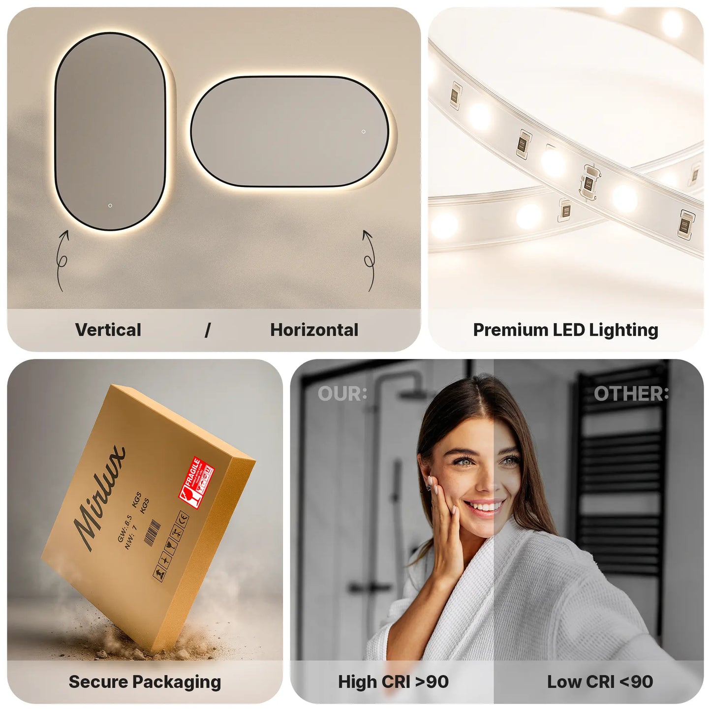 Badkamerspiegel - 120x60cm Ovaal - Zwart Frame