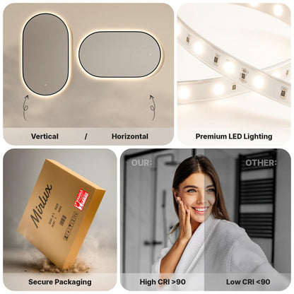 Badkamerspiegel - 120x60cm Ovaal - Zwart Frame